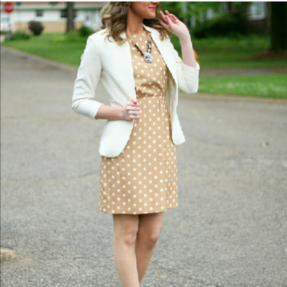 tan and white polka dot dress